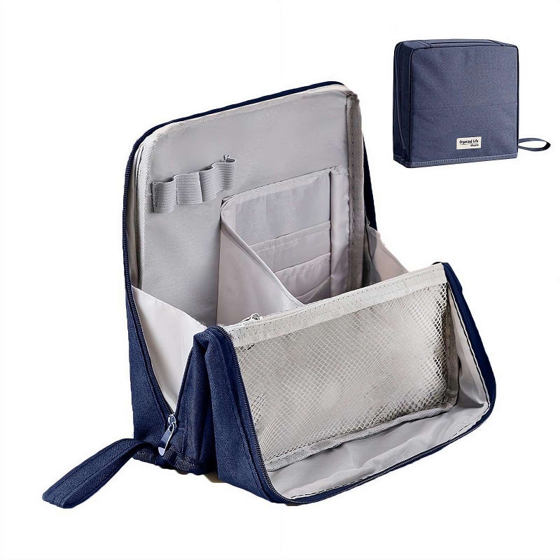 Pencil Case Large Capacity,Makeup Bag,Multi-Purpose Oxford Cloth Standing Makeup Bag,Standing Makeup Bag,Zipper Pencil Box,Linen Pencil Case Pouch,Portable Stationery Storage Organizer Navy blue - Image 1